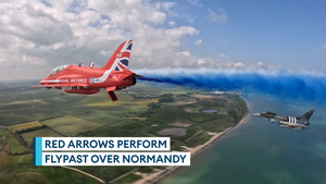 Cockpit view of the Red Arrows flypast over Normandy for D-Day 80