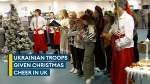 Ukrainian soldiers receive seasonal send off as they leave UK for frontline