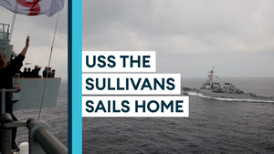 American destroyer USS The Sullivans leaves CSG21 