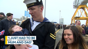 From the archive: HMS Portland sailor meets his baby daughter for the first time