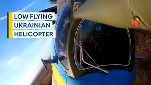 Hair-raising footage of Ukrainian helicopter's low-flying manoeuvres