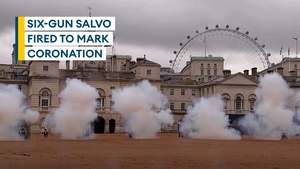 King's Troop Royal Horse Artillery fires historic six-gun salvo to mark crowning of King