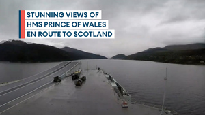 Stunning views as HMS Prince of Wales travels to Scotland