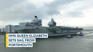 HMS Queen Elizabeth departs Portsmouth for North Sea