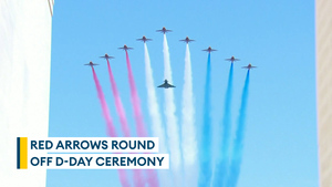 Watch: Red Arrows and Typhoon fly over British Normandy Memorial