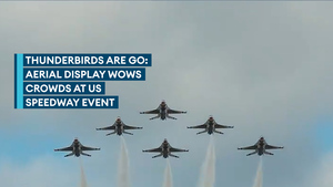 Fast car enthusiasts thrilled by speed of jets in US Air Force Thunderbirds flypast