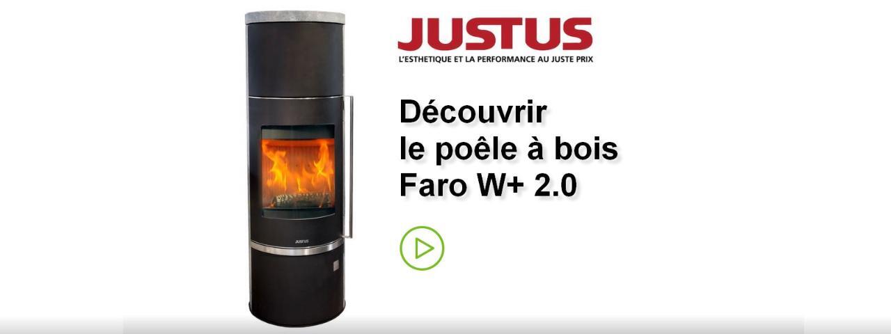 Poêle à bûche Faro w+ 2.0, JUSTUS, 7 kW anthracite / gris