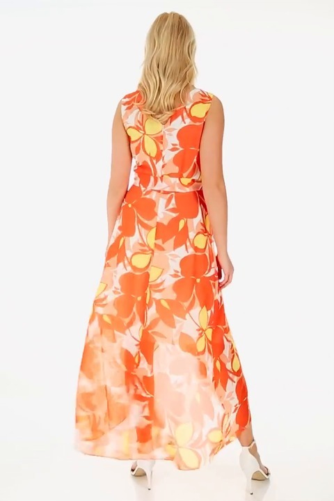 Women Plus Size Orange Floral Printed V-Neck Sleeveless, 45% OFF