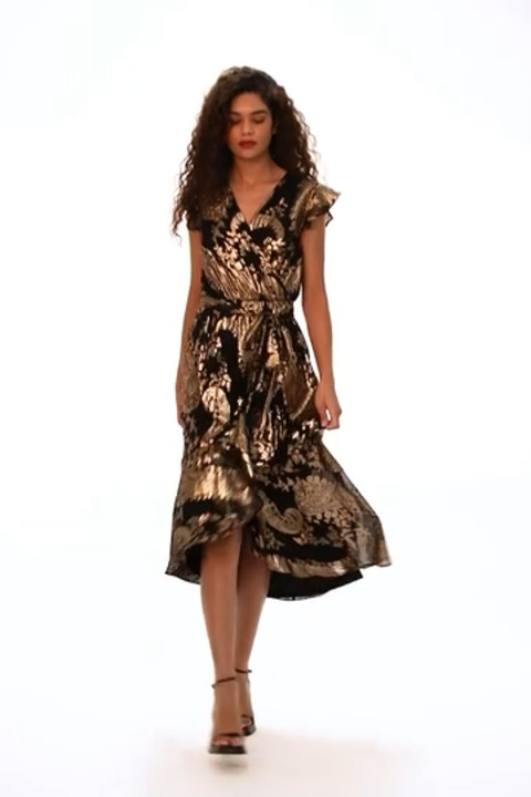 slim fit dress slacks Velour Front Knot Maxi Dress-Gold Paisley main image 1
