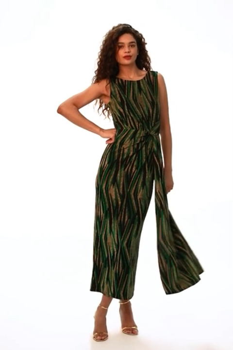 Green Metallic Animal Print Maxi Stretch Dress