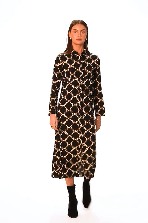 Black Chain Print Midi Shirt Dress