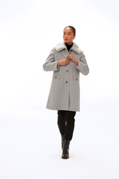 Grey Petite Faux Fur Collar Longline Coat