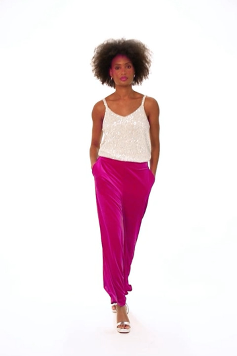 Pink Wide Leg Velvet Stretch Trousers