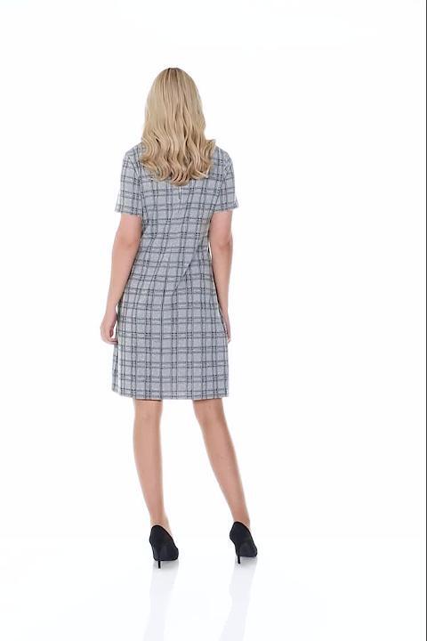 Zip Detail Check Dress in Grey - Roman Originals UK