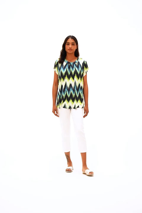 Lime Zig Zag Print Stretch T-Shirt