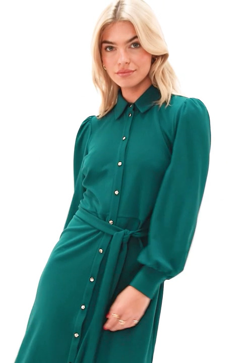Button Through Belted Collared Jersey Dress