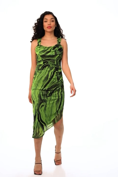 Green Swirl Print Ruched Stretch Midi Dress | Dusk UK Green Swirl Print Ruched Stretch Midi Dress | Dusk UK