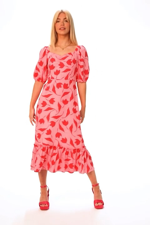 Pink Dusk Floral Chiffon Frill Hem Midi Dress | Dusk UK Pink Dusk Floral Chiffon Frill Hem Midi Dress | Dusk UK