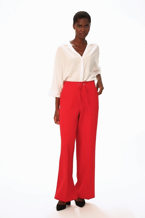 Red Wide Leg Tie Front Stretch Trouser