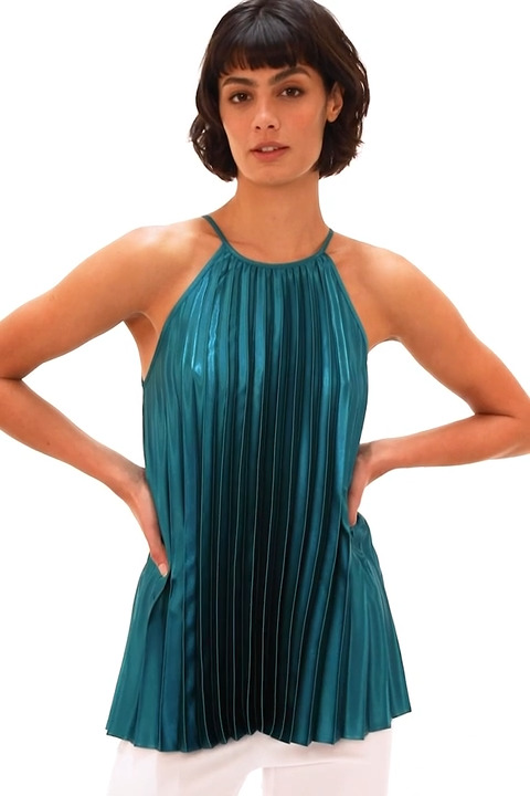 Jade Pleated Halter Neck Top | Roman UK