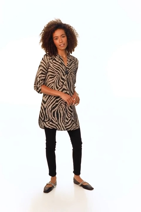 Zebra Print Button Tunic Top in Taupe - Roman Originals UK