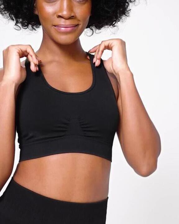 Women's Light Support Sports Bra with Cross-Over Straps - Graphite Black - Video 2
