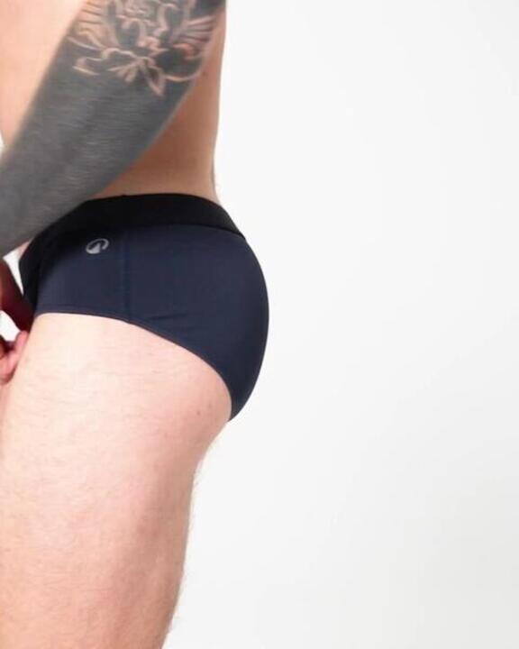 Men Running Briefs, Stretchable with Moisture Wick - Asphalt Blue - Video 2