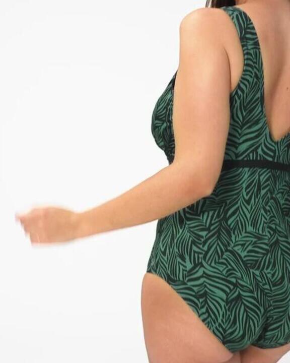 Women’s aquafitness 1-piece swimsuit - Rosy green - Video 2