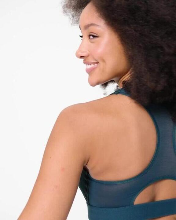 Women's Medium Support Ribbed Zip-Up Sports Bra - Turquoise - Video 2