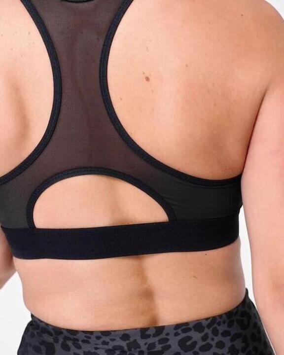 Women's Medium Support Racer Back Sports Bra with Cups - Leopard Grey/Black - Video 2