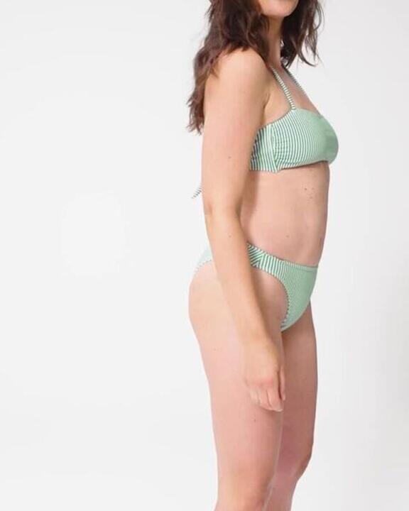Women’s surfing striped bandeau swimsuit top - Laura green and white - Video 2