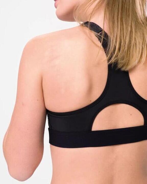 Women Sports Bra, Padded with Zip Detailing, High Support - Black - Video 2