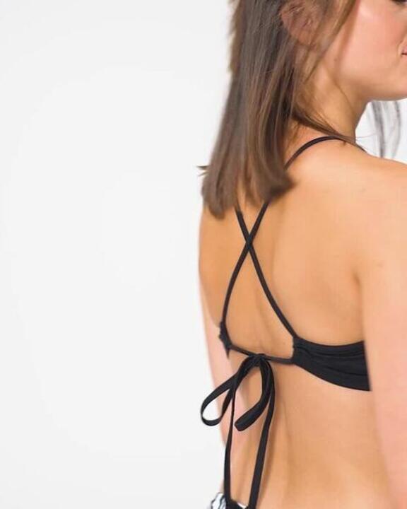 Women Surfing Swimsuit Bikini Top with PADDED CUPS ANDREA - BLACK - Video 2