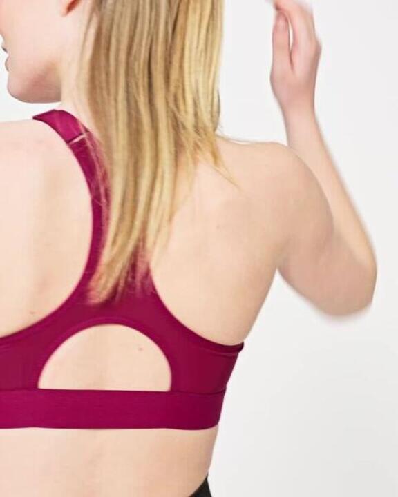 Women Sports Bra, Padded with Zip Detailing, High Support - Cherry - Video 2