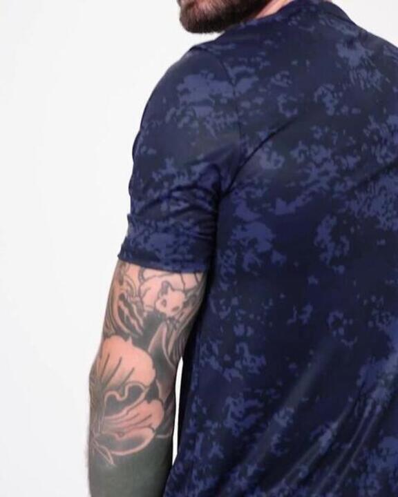 Short-Sleeved Crew Neck Breathable Men's Gym Fitness T- Shirt- Navy Blue - Video 2