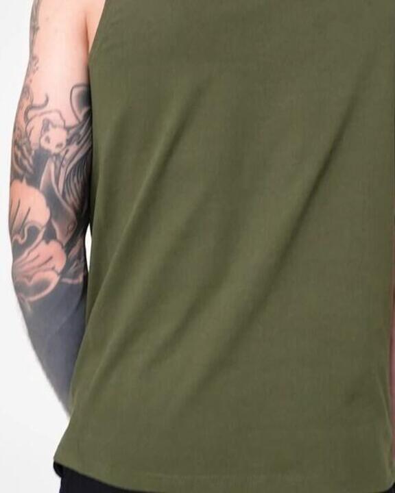 Men's Stretch Fitness Tank Top - Khaki Green - Video 2