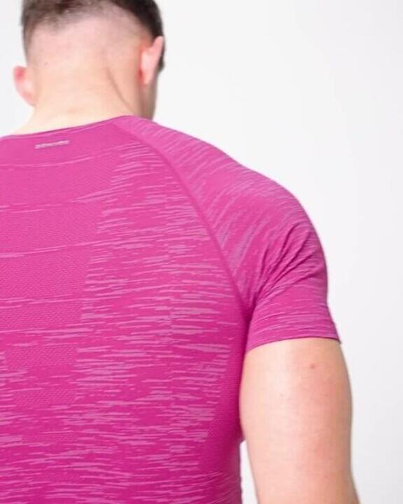 Men's Short-Sleeved Crew Neck Weight Training Compression T-Shirt-MagentaPurple - Video 2