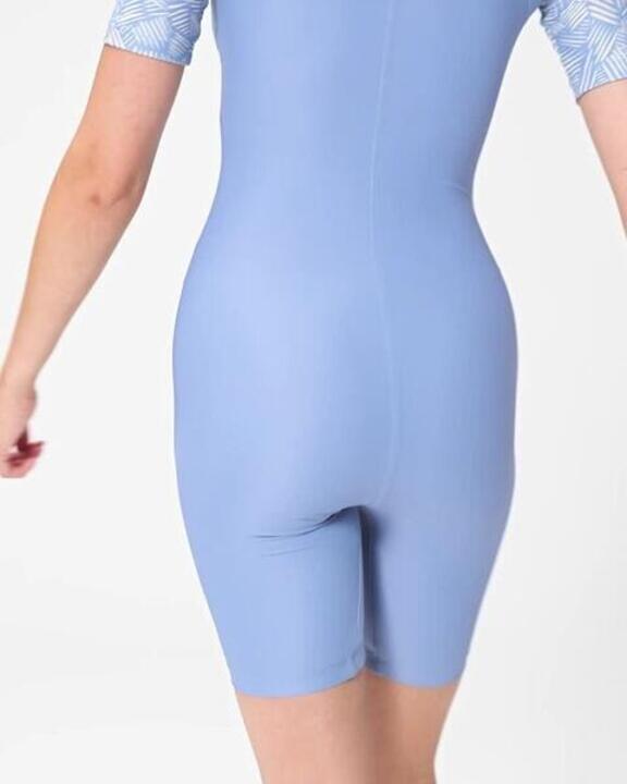 One-piece shorty swimsuit with zip and fixed pads light blue - Video 2