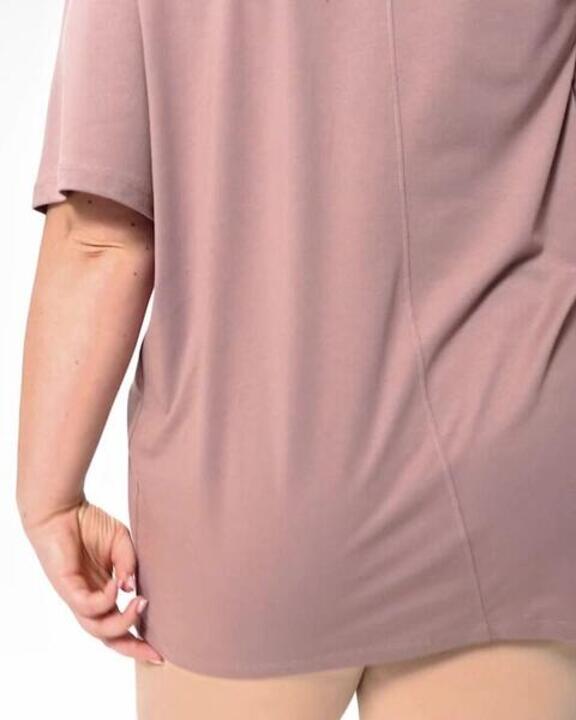 Women Crew Neck Wide Plain T-Shirt Oversize 520 - Frosted Brown - Video 2