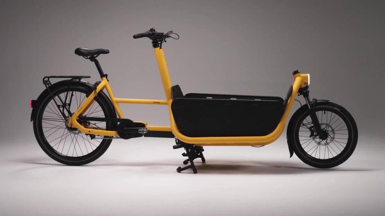 F900E BOX electric cargo bike two-wheeled carrier Yellow Decathlon