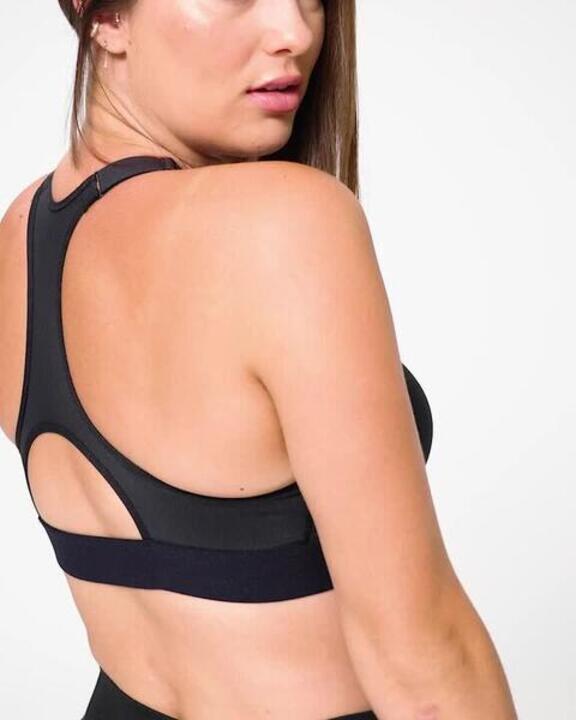 Women Sports Bra, Padded with Zip Detailing, High Support - Black - Video 2