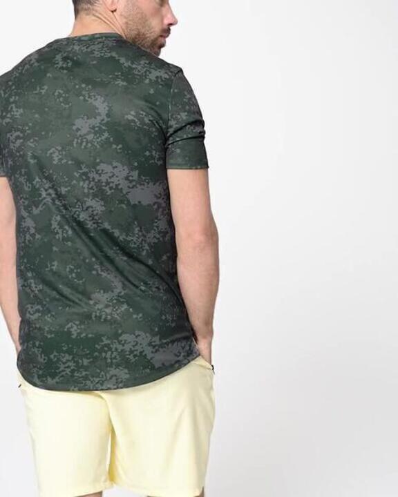 Crew Neck Short-Sleeved Breathable Men's Gym T-Shirt 120- Khaki - Video 2