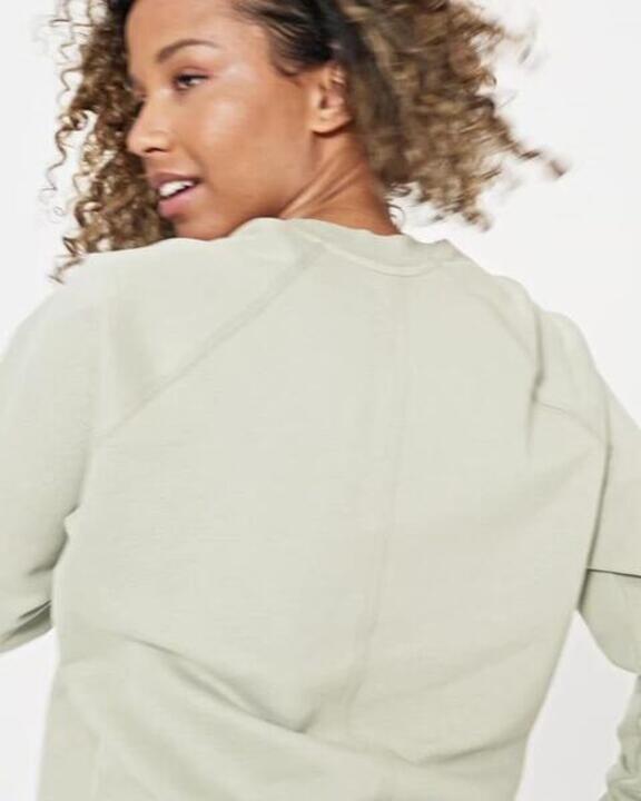 Women's Fitness Brushed Fleece Sweatshirt - Sage Green - Video 2