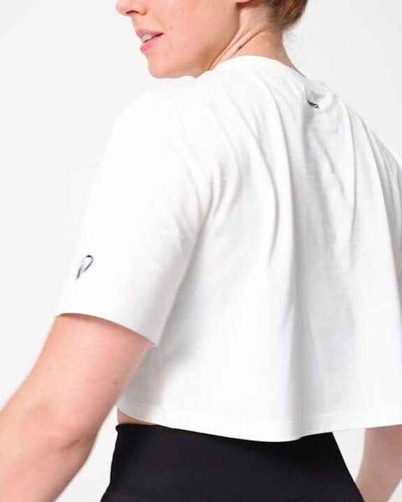 Crew Neck Cotton Loose Fit Weight Training Women's Crop Top - Cotton White - Video 2
