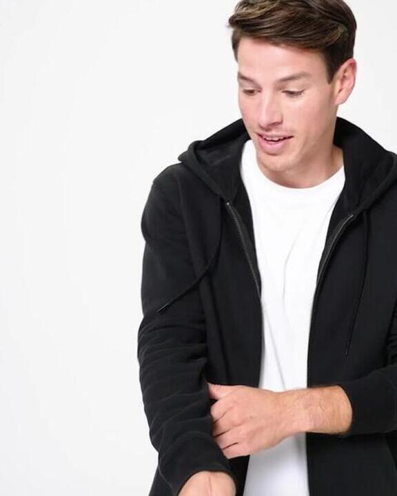 Men Fleece Hoodie, Full Zipped - Asphalt Blue - Video 2
