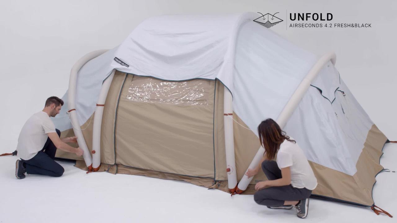 Setting up camping tent air seconds family 4xl decathlon / montar tienda  hinchable decathlon 