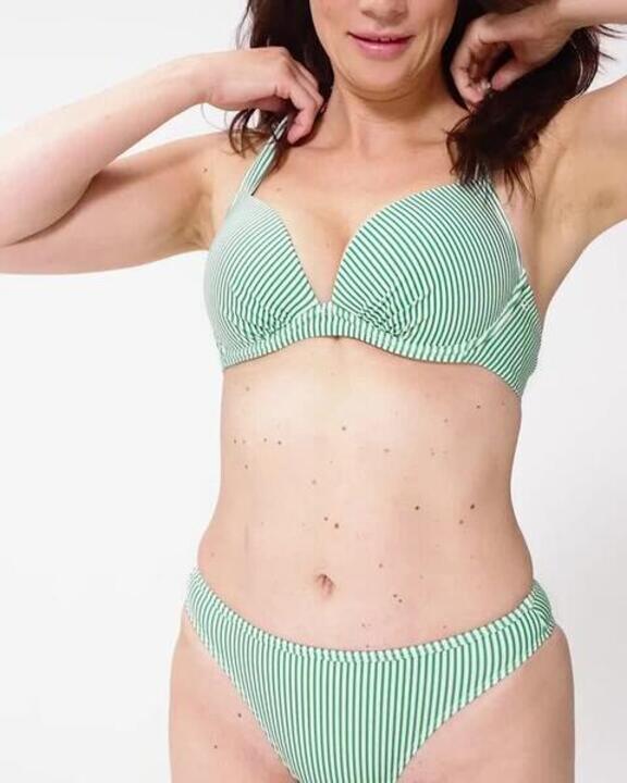 Women’s surfing striped push-up bikini top - Elena green and white - Video 2