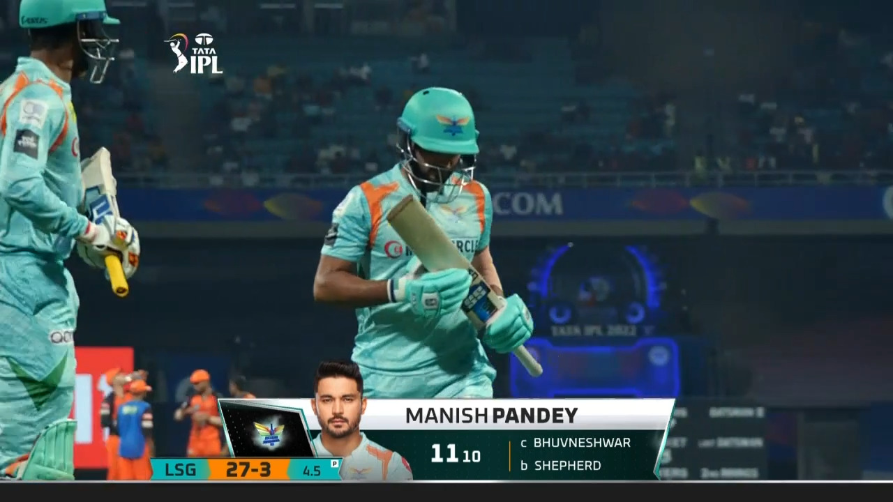 M12: SRH vs LSG – Manish Pandey Wicket