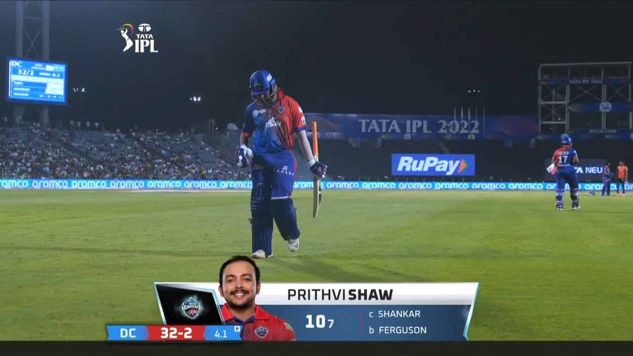 Prithvi Shaw scored only 10 runs against Gujarat Titans (credit - IPL)