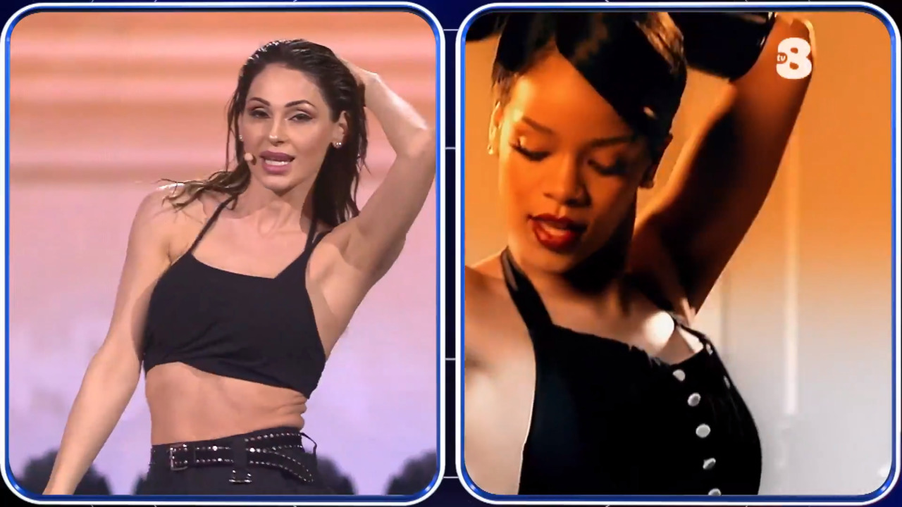 Name That Tune: Anna Tatangelo divina in rosso. E si trasforma in Rihanna